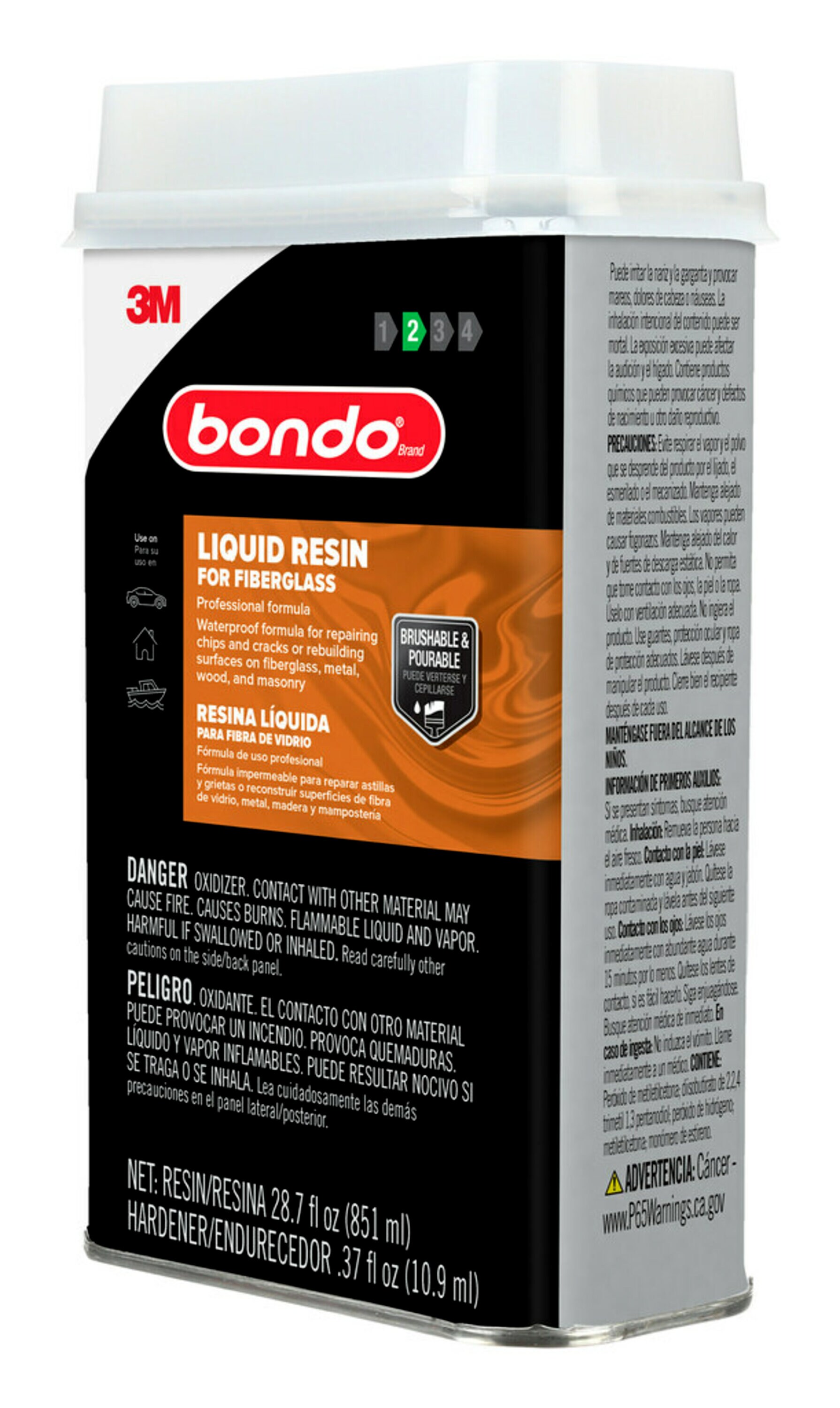 Bondo® Fiberglass Resin, 20124, 0.9 Gallon, 2 per case 7010309273, Bondo