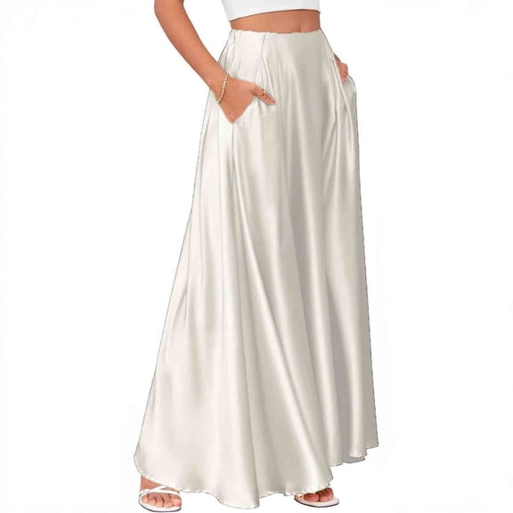 Sokhug Womens Satin High Waisted Maxi Skirt Flowy A-Line Long Skirt with Side Pockets for Party Wedding Evening