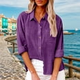 thumbnail image 4 of Women’s Blouses – Linen for Women V Neck Short Sleeve Summer Tops Lightweight Flowy Vacation or Office Trendy Womens Casual Long Button Up Collar Shirts For Loose Fit Blouse, 4 of 5
