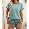 thumbnail image 4 of Blusa Informal de Corta con Cuello Redondo y Bloques de Color Acanalados para Mujer Lago Verde L, 4 of 9
