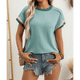 thumbnail image 4 of Blusa Informal de Corta con Cuello Redondo y Bloques de Color Acanalados para Mujer Lago Verde L, 4 of 9