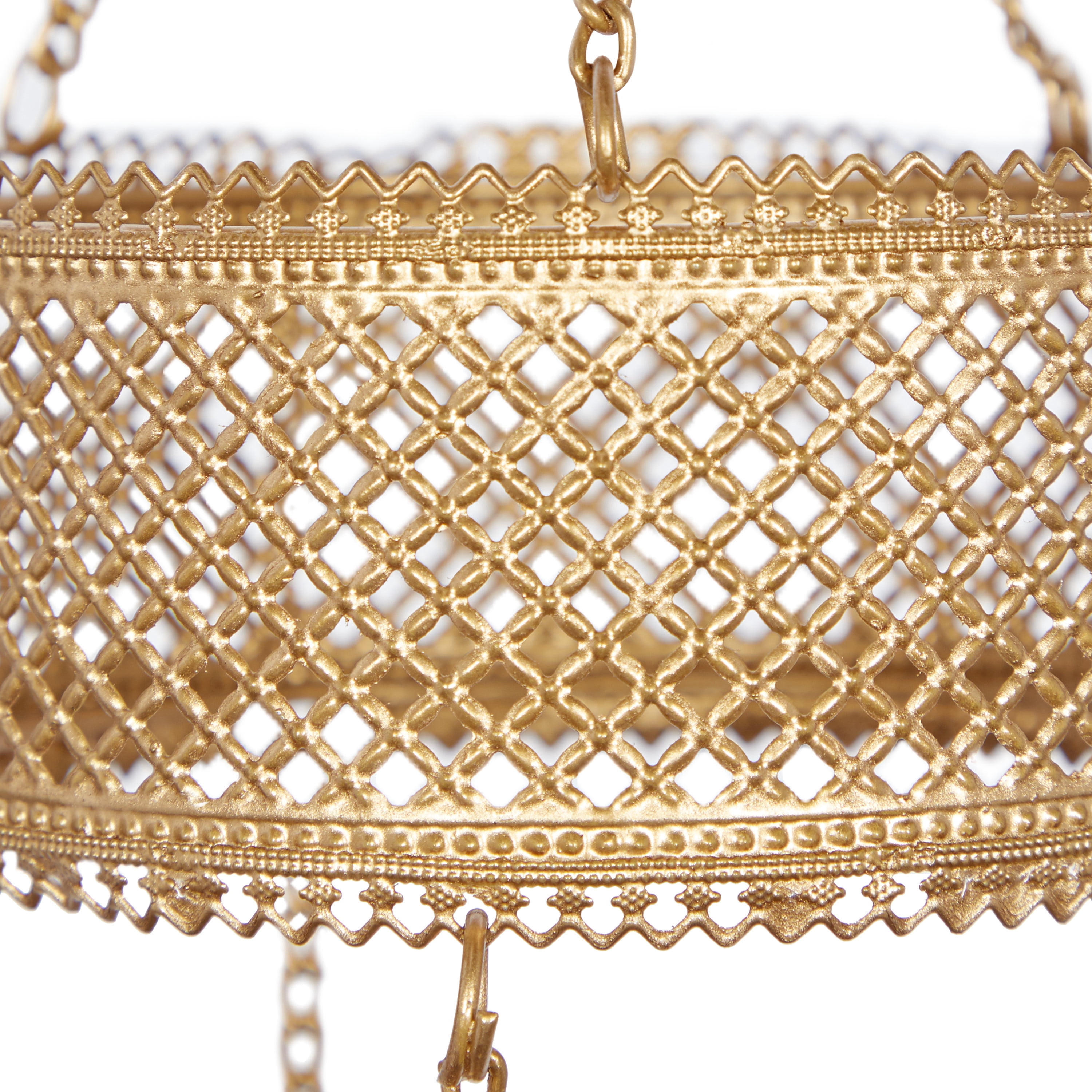 DecMode 35" Gold Metal Indoor Outdoor Arabesque Geometric Windchime with Glass Beads and Cone Bells
