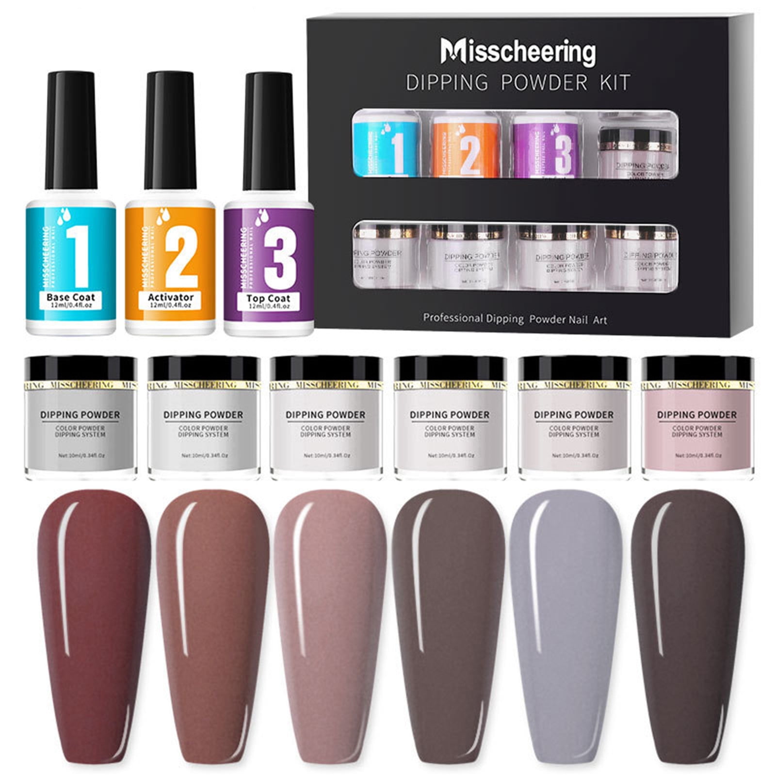 EARKITY Dip Powder Liquid Set, Activator Base Top Coat and Dipping