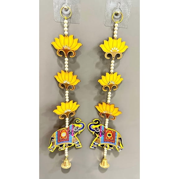 Swadeshi Desire™ Lotus with Cowcalf Elephant Style Hanging/ Door Entrance Hanging/ Mandir Door Decorations Items (Yellow) (23 Inch )