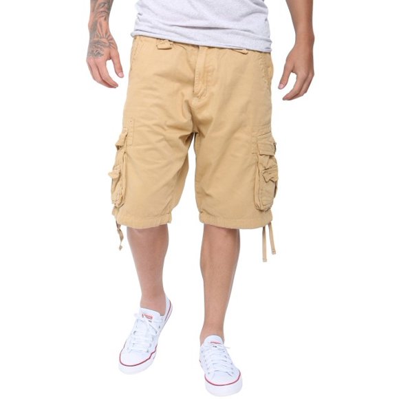 Shorts Cargo en Sergé pour Hommes, Coupe Ajustée, Coton Uni, à Multiples Poches, Kaki 38