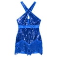 thumbnail image 6 of DOOMIVA Glittery Sparkly Bodysuit for Women Halter Cross Latin Jazz Ballroom Fringe Dance Leotard Royal Blue S, 6 of 7