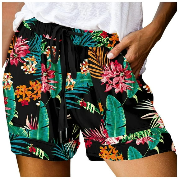 Womens Shorts Elastic Waist Plus Size Printing Summer Beach Drawstring With Pockets Loose Cute Vacation Trendy Workout Shorts