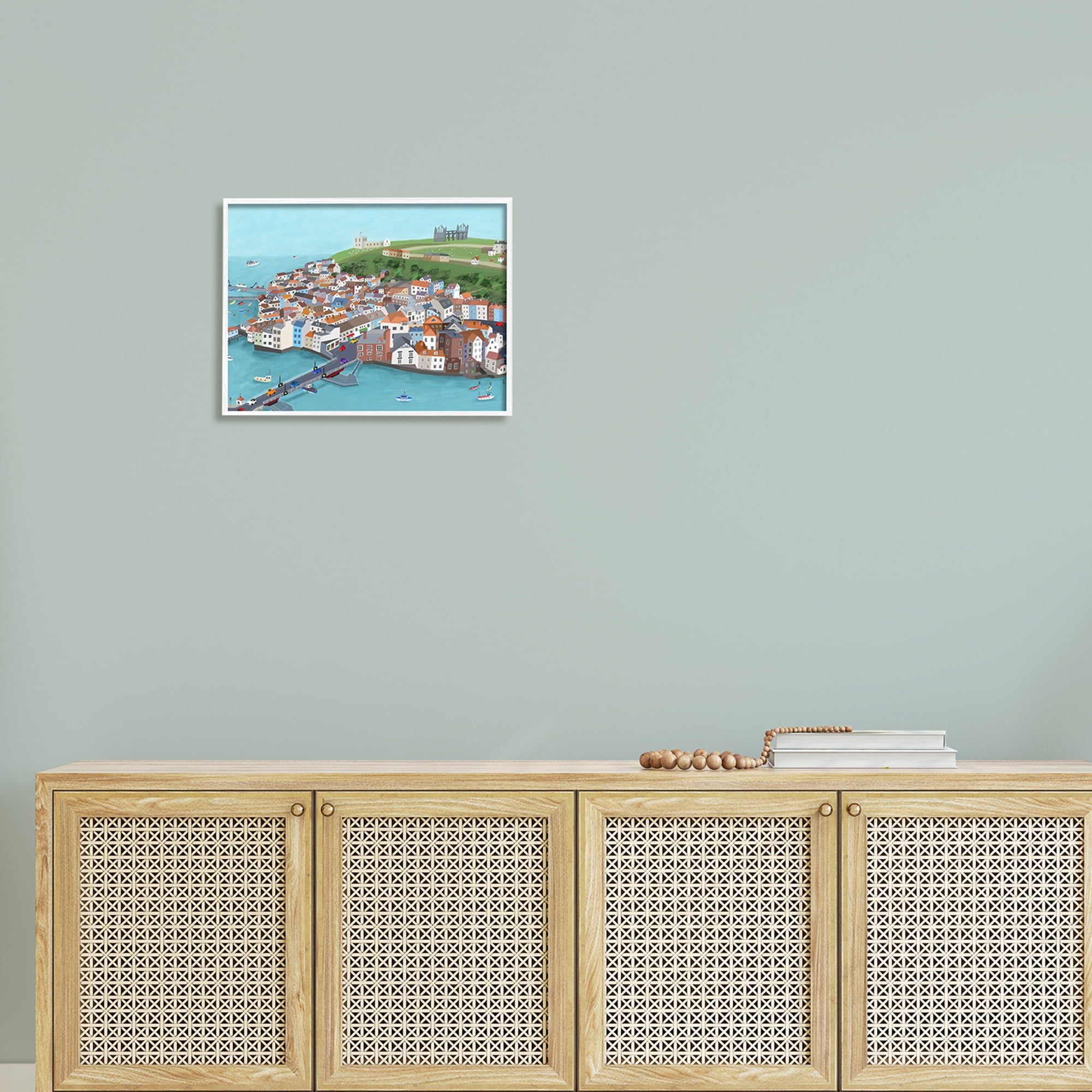 Stupell Industries Beautiful Seaside City Buildings Port Town Boats Illustration , 20 x 16, Design by Carla Daly