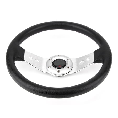 NFTIGB Universal Car Steering Wheel 14 inches / 35.5 cm PU Leather Black and Silver Replacement Auto Part for Vehicles