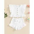 thumbnail image 5 of Douhoow Summer Toddler Girl 2 Piece Solid Color Set, Fly Sleeve Button Down Ruffled Tops Bow Elastic Waist Shorts, 5 of 9