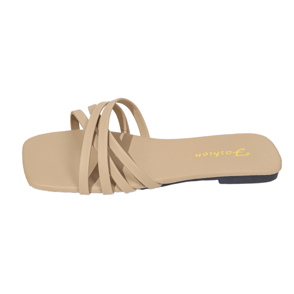 CHUMUD Slippers for Women Outdoor Woven Multi-Strap Square Toe Flat Slide Sandals, Casual Open Toe Slip-On Slippers, Lightweight Summer Beach Sandals