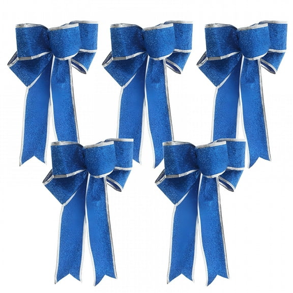 LAMIRO 5Pcs Christmas Bow Decoration Blue Wreath Garland Bows for Door and Wall Blue Bows 9.8X7.9X0.6In