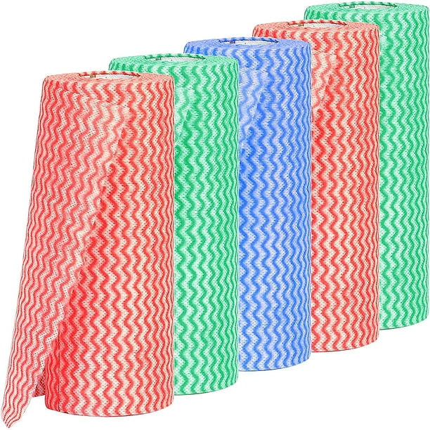 QPENWEI Serviette de Nettoyage Jetable,5Rouleaux Chiffons en Tissu Non Tissé,Tissu de Cuisine Non Tissé pour Nettoyage,Durable et Absorbant Utilisé dans la Cuisine,la Salle de Bain,la Voiture,etc