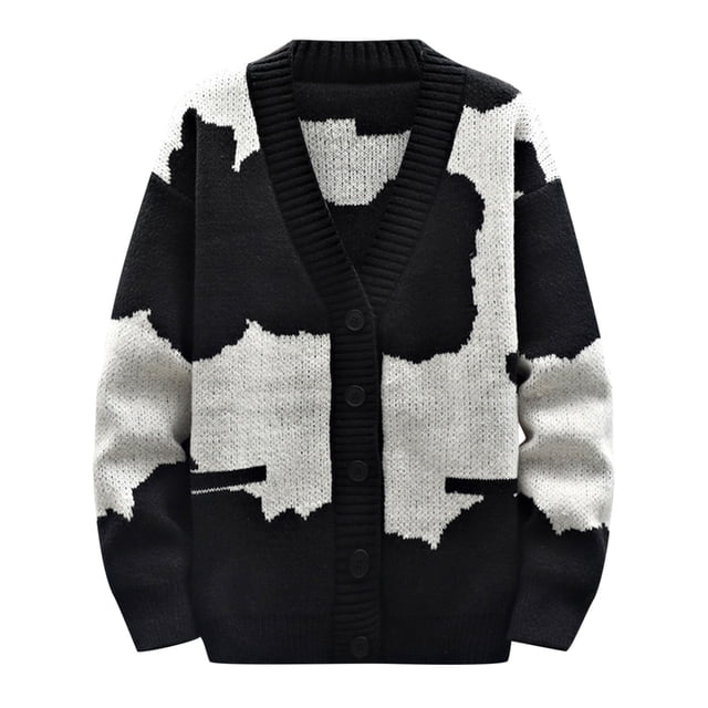 Suéter tipo cárdigan informal de punto trenzado con botones y cuello chal de manga larga para hombre de Umfun, color negro, talla M