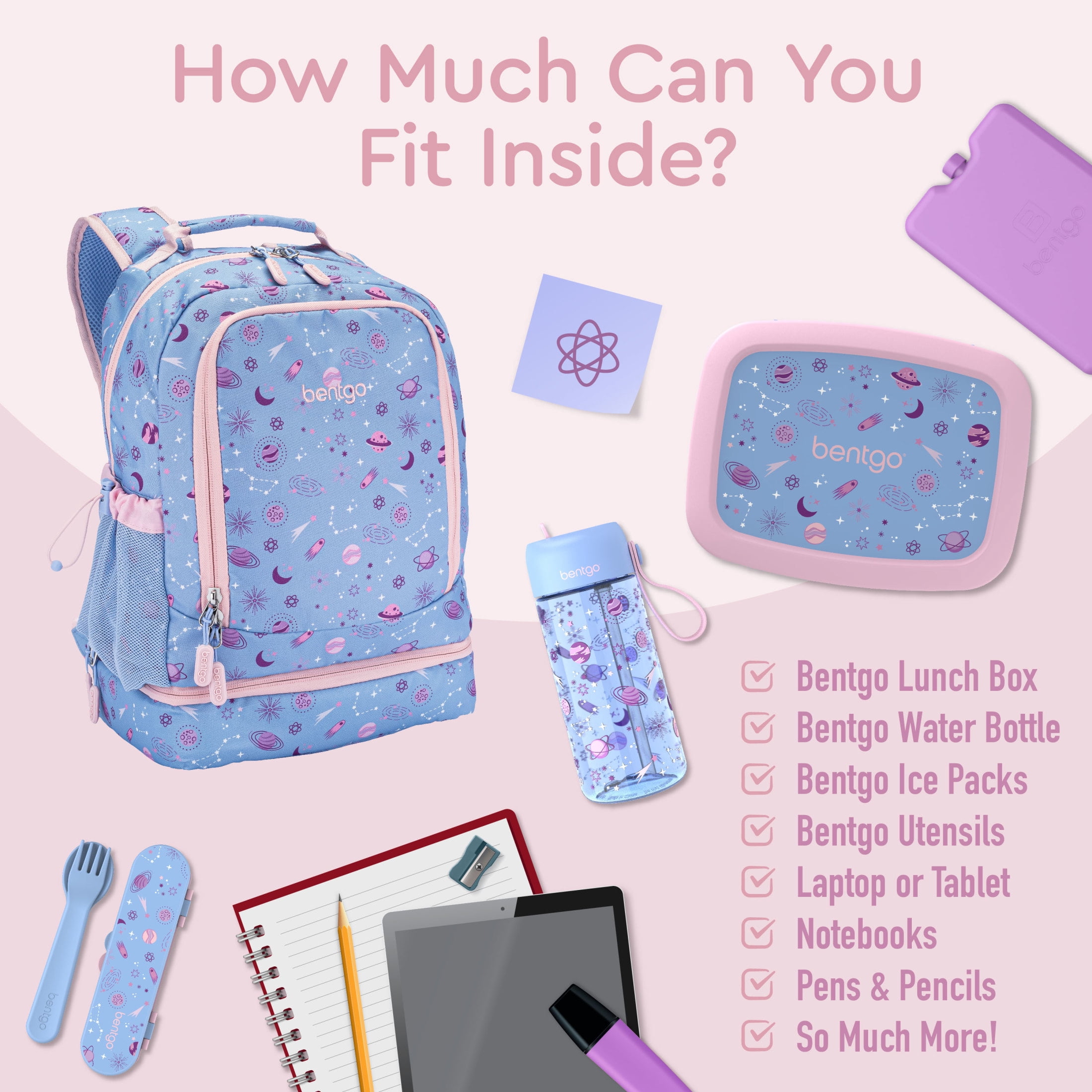 Bentgo Kids Prints 2-in-1 Backpack & Insulated Lunch Bag - Lavender Purple Galaxy