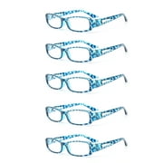 EYE ZOOM 5 Pack Rectangle Plastic Reading Glasses Classic style readers for Men and Women, Tortoise Blue  1.50 Strength