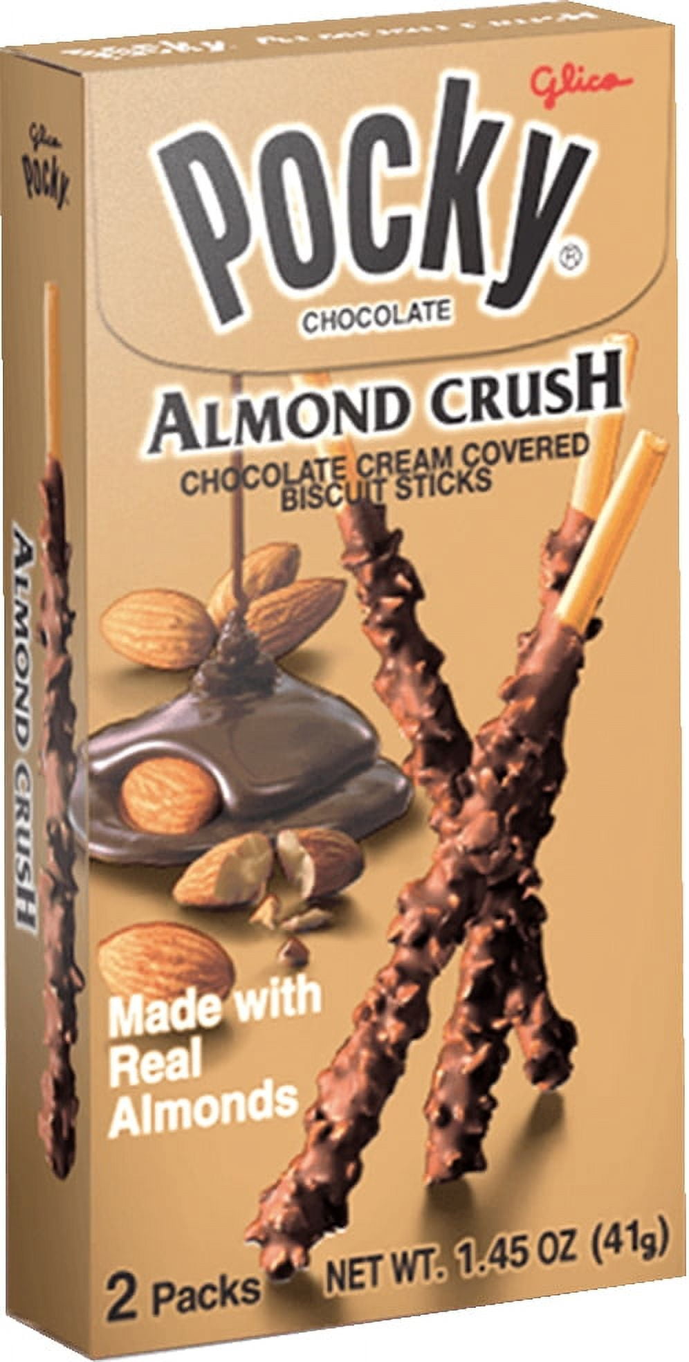 (5 pack) Glico Pocky Almond Crush, 2 pack, 1.45 oz Box, Made with Real Almonds