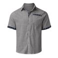 thumbnail image 4 of Hawaiian Shirt for Men Short Sleeve Holiday Button Color Contrast Lapel Top Summer Casual Comfortable Mens Beach Shirts Grey L, 4 of 5