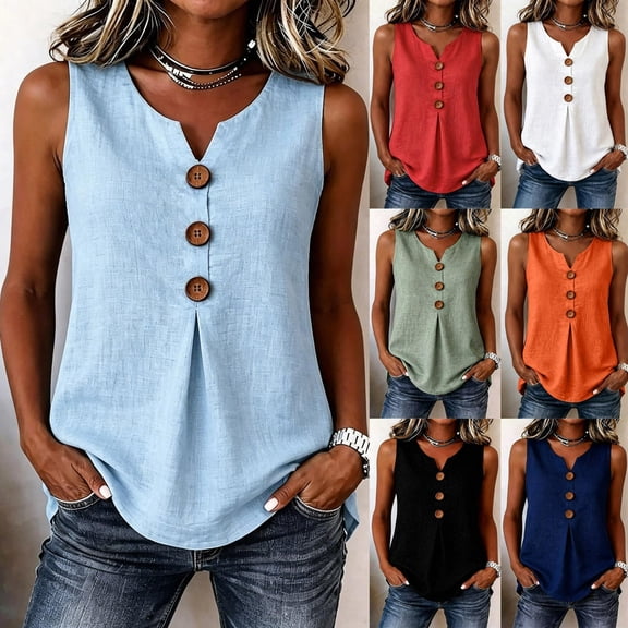 Sheghy Tank Tops Summer Solid Sleeveless Tank Top, Simple Casual Summer Daily Wear Black S