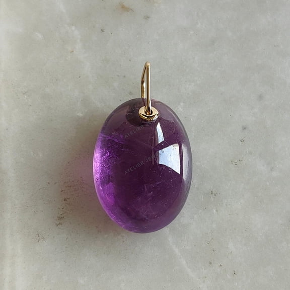 14K Gold Oval Natural Purple Amethyst Pendant, February Birthstone
