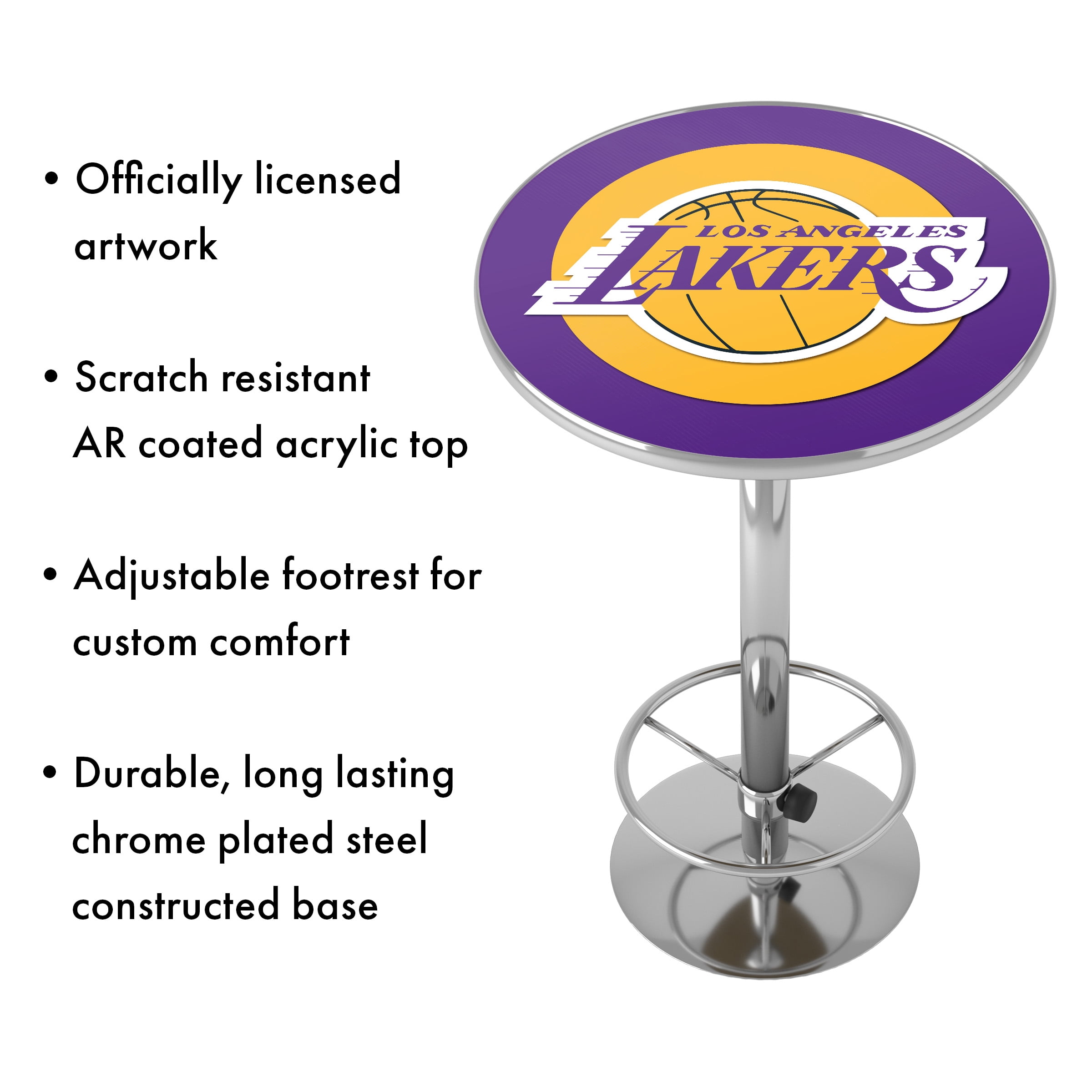 Los Angeles Lakers Logo Bar Table with Adjustable Footrest and Acrylic Top