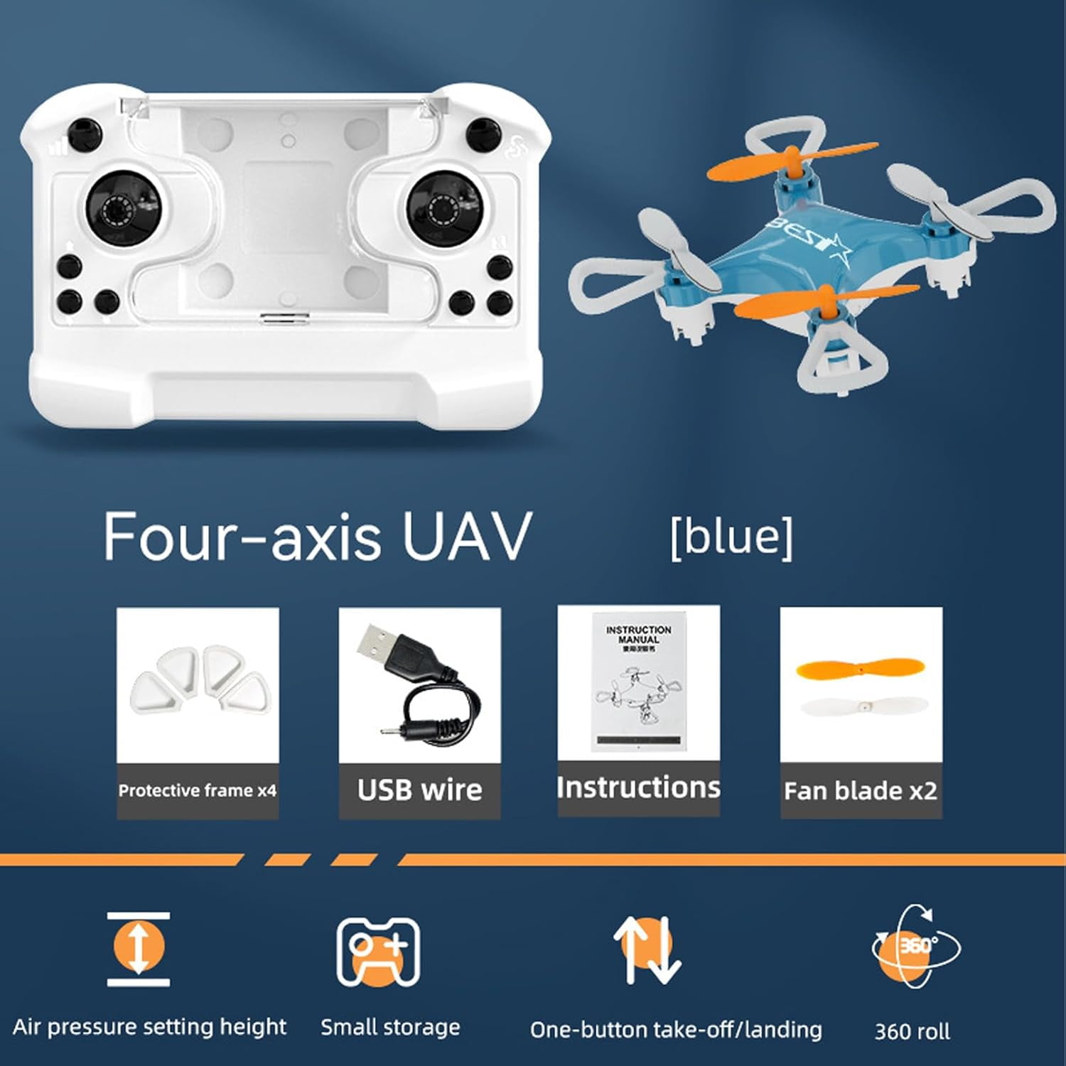 All-Ages Mini Drone with Easy Stunt Flights & 360° Tricks - Perfect Beginner-Friendly Flyer, Mini Drones with LED & Altitude Hold & Propeller Protection, For Indoor Outdoor (Blue)