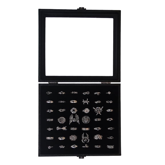 Coward Ring Organizer Display Case,Black Jewelry Storage Tray Boxes for Multiple Rings,Glass Lid,Stackable.