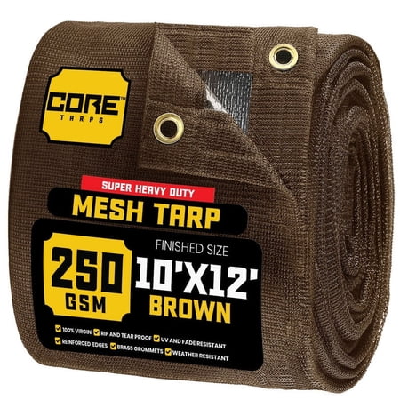 Core Tarps 60% Brown Shade Cloth with Grommets - 10 X 12 FT Heavy Duty Mesh Tarp - Sun Shade Cloth for Garden Vegetables Plants Greenhouse Outdoors Backyard Fences Dump Trucks Patio Mesh Shade Tarp