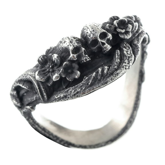 ZMY Home Stainless Steel Skull Ring with Rose Engraving for Women Moon Shaped Design (11)