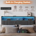 thumbnail image 2 of Satifur Queen Bed Frame with Storage Headboard, Platform Bed with 4 Drawers, Rivet Upholstered Bed Frame with LED Lights & Charging Station, Dark Grey, 2 of 12