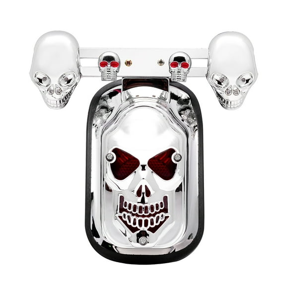 Skull Chrome Integrated Brake Rear Stop Tail Turn Signal Blinker Indicator Light Fit Harley Honda Yamaha Suzuki Kawasaki Motorcycle Quad ATV
