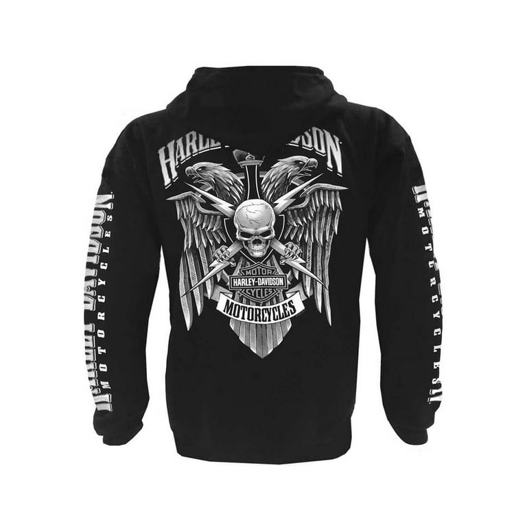 Harley Davidson Men s Lightning Crest Full Zippered Sweatshirt Black 3XL Harley Davidson