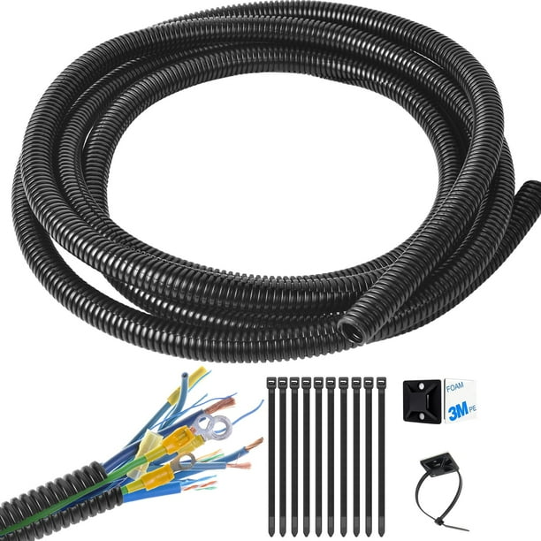 Tubo dividido de telar de alambre de 1/2 pulgada - Protector de cable de 30 pies Cubiertas de cables eléctricos Conducto flexible de alambre automotriz Cubierta de alambre de plástico con brida para c