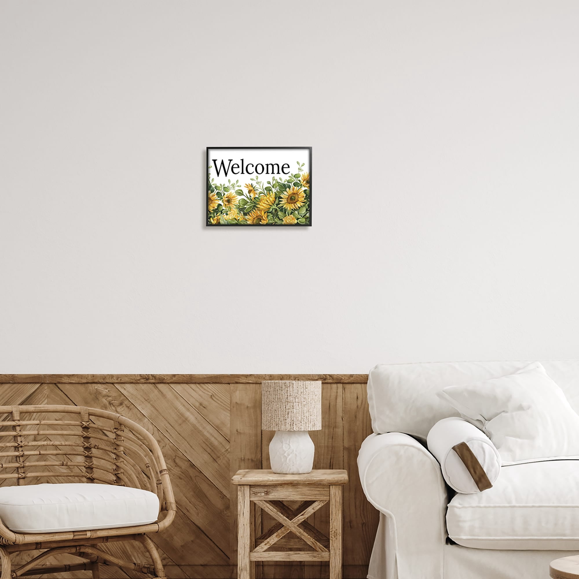 Stupell Industries Welcome Typography Sign Blooming Sunflower Field Graphic Art Black Framed Art Print Wall Art, Design by Cindy Jacobs