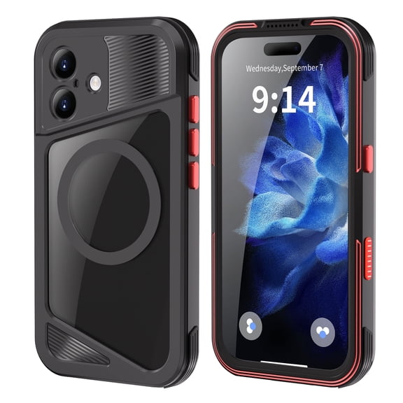 Dteck Waterproof Case for iPhone 17,Shockproof Metal Aluminum Alloy IP68 Case Compatible with Mag Safe Built-in Screen Protector Full Body Protective Cover with Strap,Black