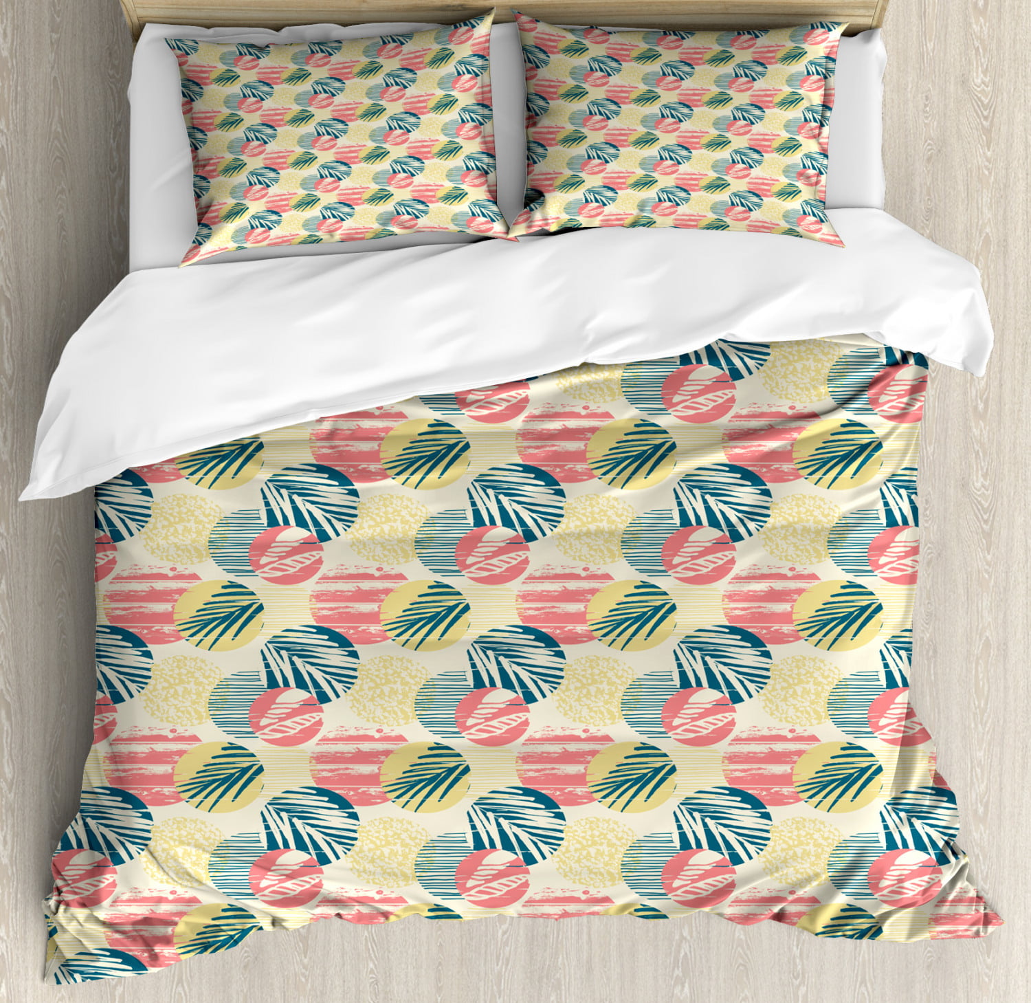 Palm Tree Duvet Cover Set Exotic Leaves With Grunge Display And