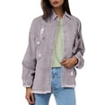 thumbnail image 4 of adviicd Oversized Jean Jacket Boyfriend Denim Jacket for Women Button Down Long Sleeve Jean Coat Light Purple, M, 4 of 7