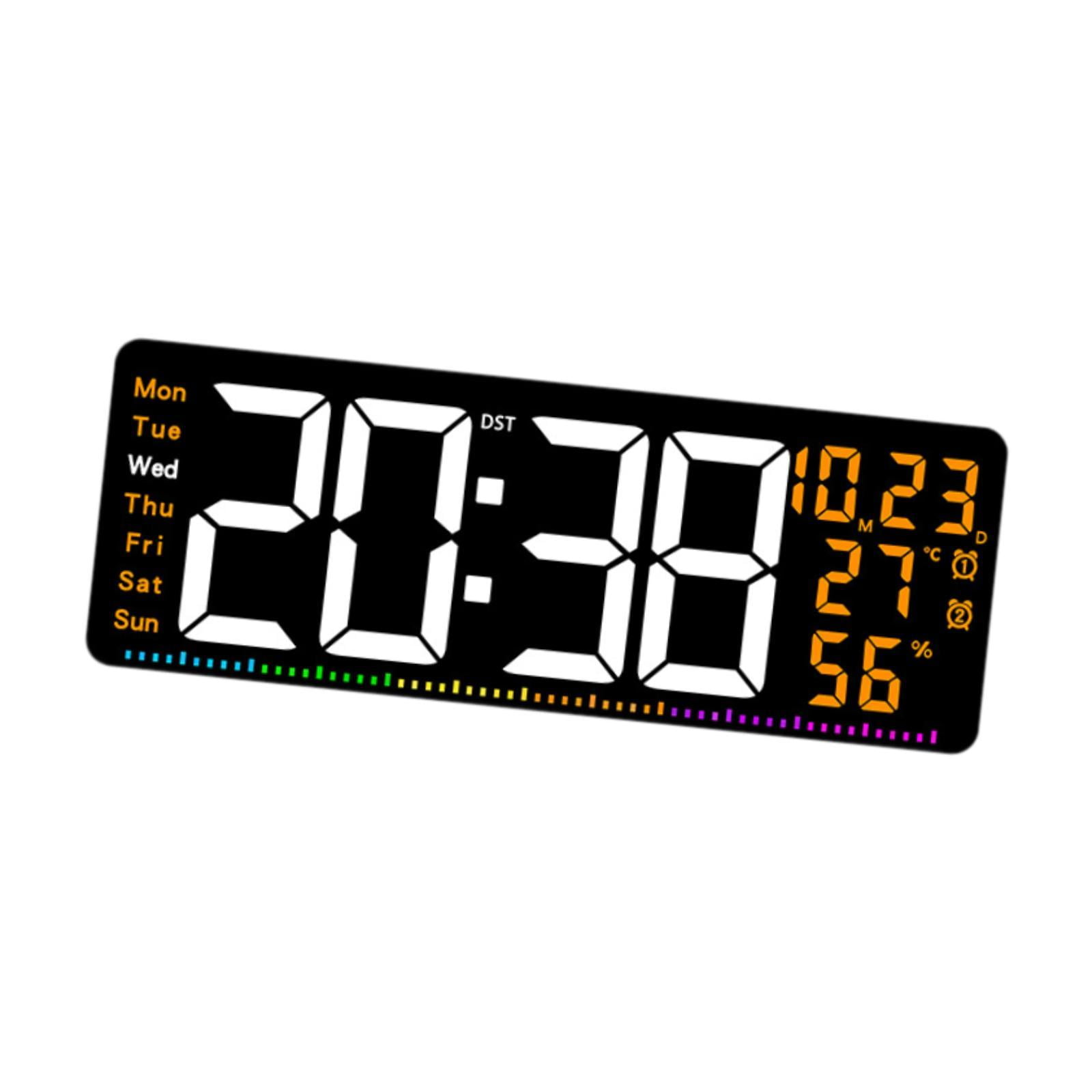 TISHITA Digital Wall Clock with Temperature Display Ideal Gift Sturdy Practical Calendar Clock LED Alarm Clock for Office Bedroom Orange