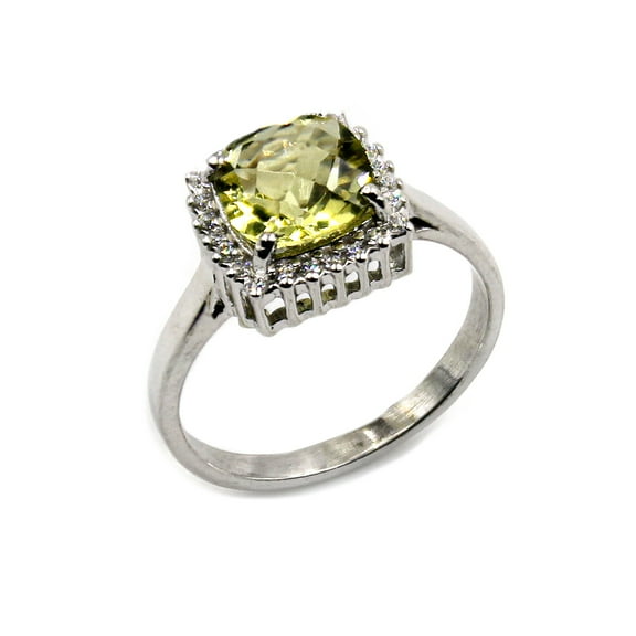 Tibetan Silver Lemon Quartz Fashion Ring 925 Sterling Silver Jewelry Statement Halo Pattern, US size 6