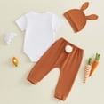 thumbnail image 4 of kpoplk Baby Boys Girls Easter Outfits Long sleeve Rabbit Romper Bodysuit+Bunny Pants+ Hat My First Easter 3Pcs Clothes Set Size 6-9 Months,Brown, 4 of 9