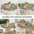 thumbnail image 7 of Boho Floral Print Round Tablecloth with Elastic Hem, 44 Inch Fits 38-42 Inch Tables, Liquid Resistant Vinyl, 7 of 7