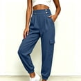 thumbnail image 6 of Khunlpohl Cargo Pant for Womens Button Elastic High Waist Casual Joggers Pants Hiking Athletic Trousers with Multiple Pockets, 6 of 8