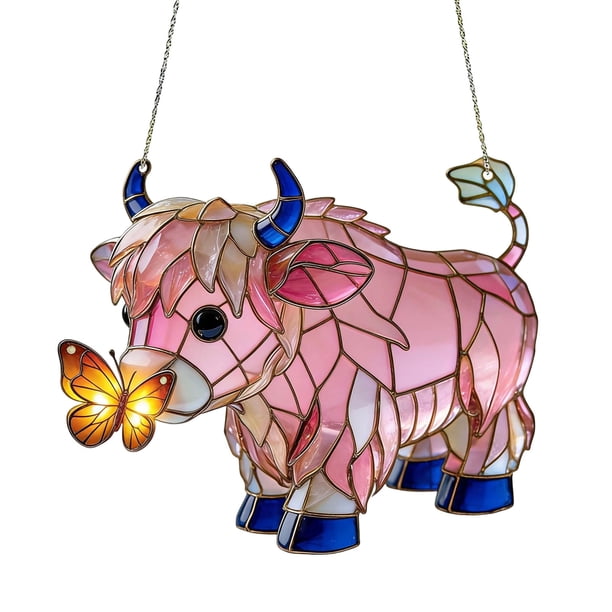 Atrapasueños acrílico colorido para ventana | Diseño de vaca plana 2D con atrapasol | Decoración estilo vitral para cocina, sala o solario | Regalo para amantes de la naturaleza y la decoración