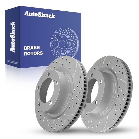 AutoShack Front Vented Drilled & Slotted Coated Brake Rotors Silver Matte Finish 2-PC Set Replacement for 2007-2021 Toyota Tundra 2008-2022 Toyota Sequoia TurboGuard 13.92" (353.5 mm)