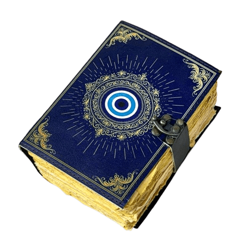 Evil Eye Leather Book of Shadows – 200 Pages Grimoire Journal, Witchcraft Spellbook, Wiccan Pagan Gothic Magic Diary Gift
