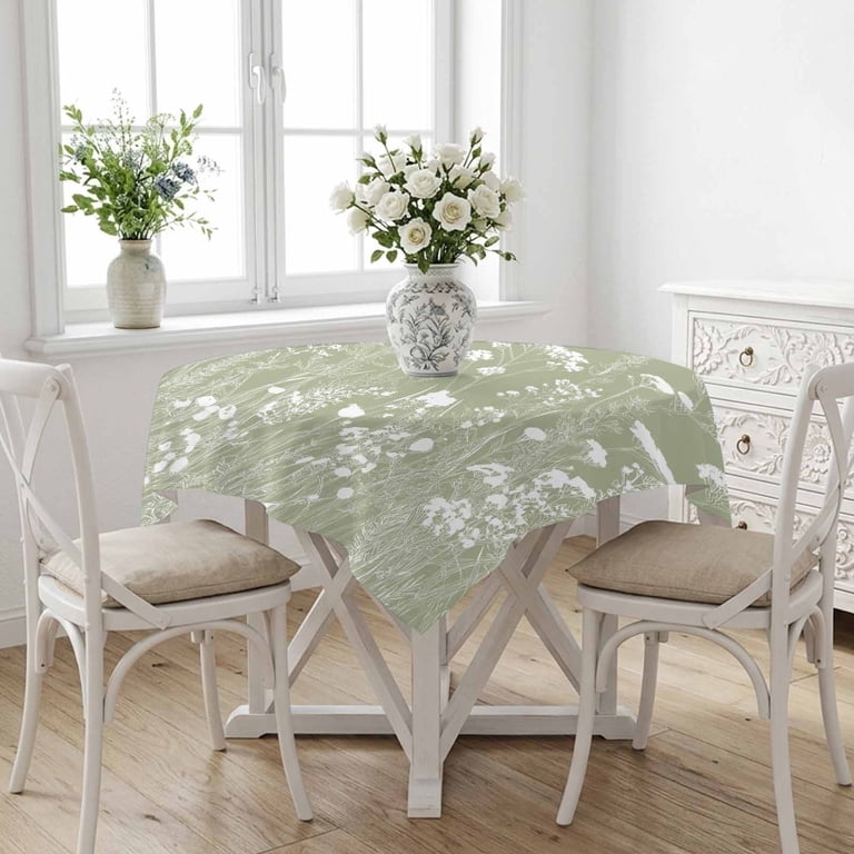 Farmhouse Wildflower Leaf Silhouette Table Cloth 60x60in