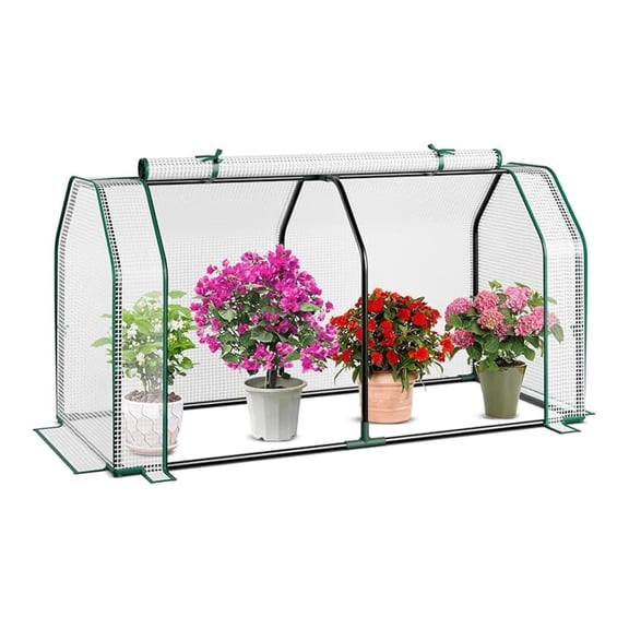 Portable Mini Greenhouse w/Roll-up Zipper Door & All-Weather PE Cover, Outdoor & Indoor Greenhouse for Raised Garden Bed, Vegetables, Flowers, Patio, Lawn, Yard, Balcony