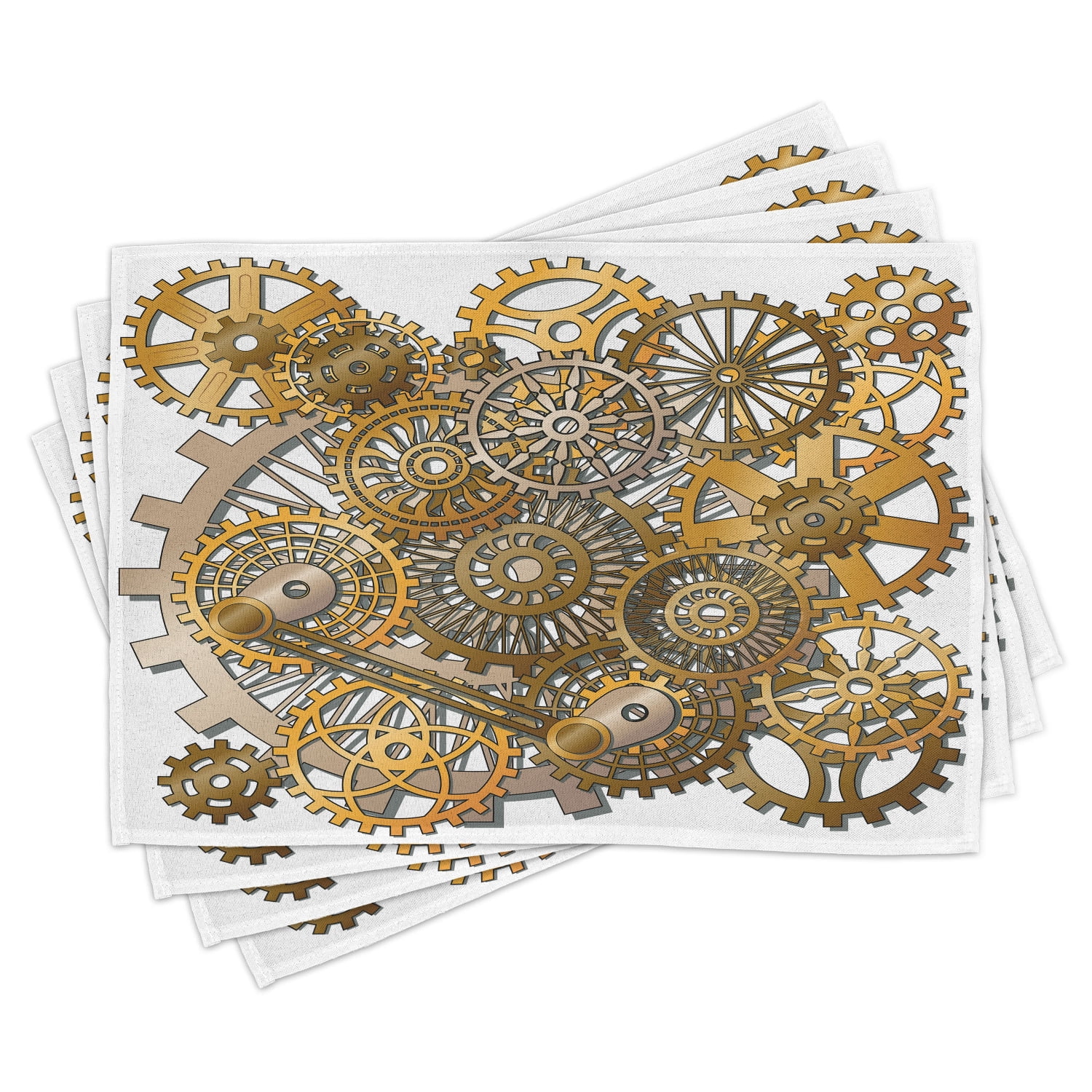 Clock Placemats Set of 4 The Gears in the Style of Steampunk Mechanical