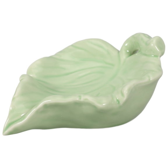OUNONA  Ceramic Leaf Soap Dish Dispenser Platter Creme Cup Travel Green