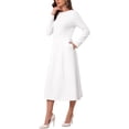 thumbnail image 4 of INSPIRE CHIC Women's Long Sleeve Dress Wedding Guest Formal Cocktail Crewneck A-Line Maxi Dress M White, 4 of 6